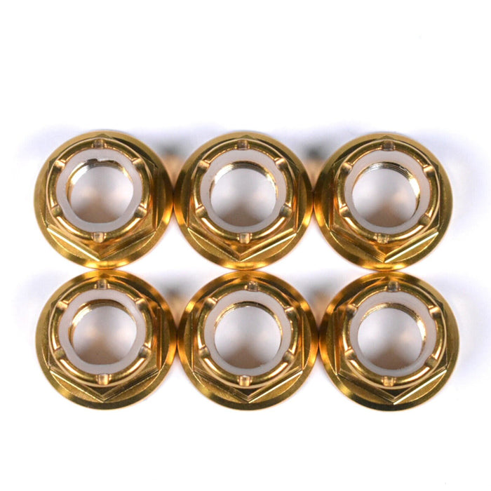 Yamaha XTZ 700 Tenere Titanium Nyloc Self Locking Sprocket Nuts, All Models, Gold 