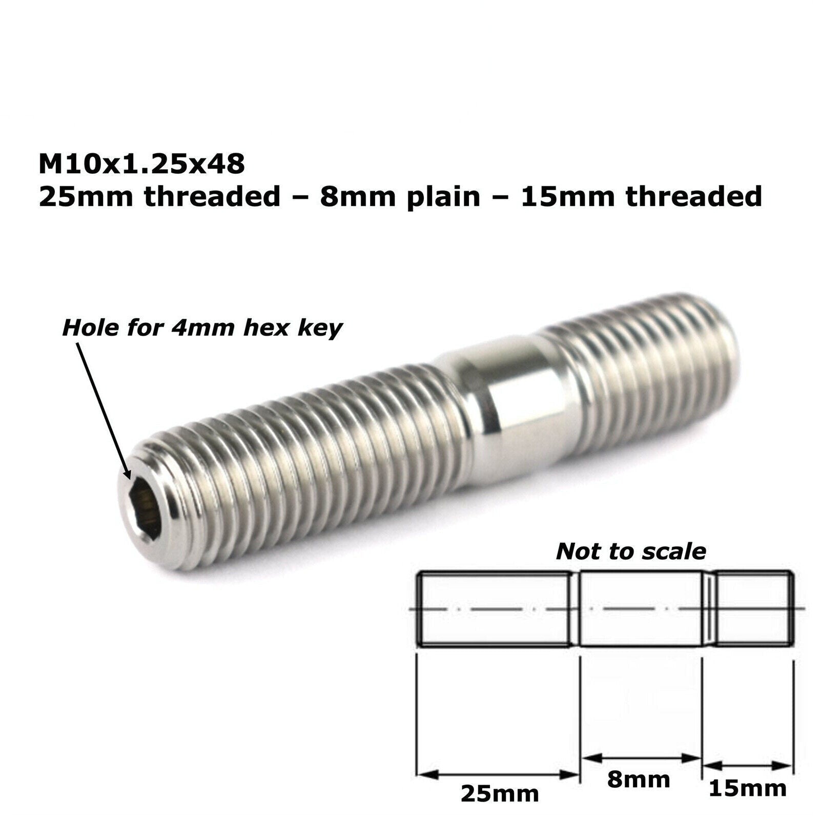 M10 Titanium Exhaust & Inlet Studs M10x1.25x45mm M10x1.25x48